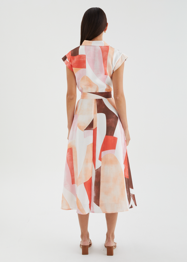 Payson Midi Dress - Peach Abstract
