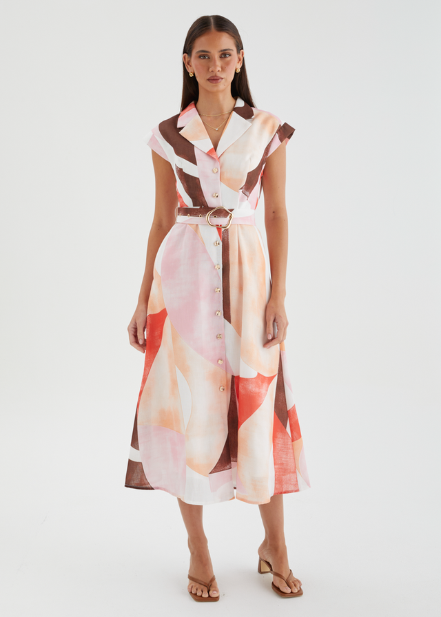 Payson Midi Dress - Peach Abstract