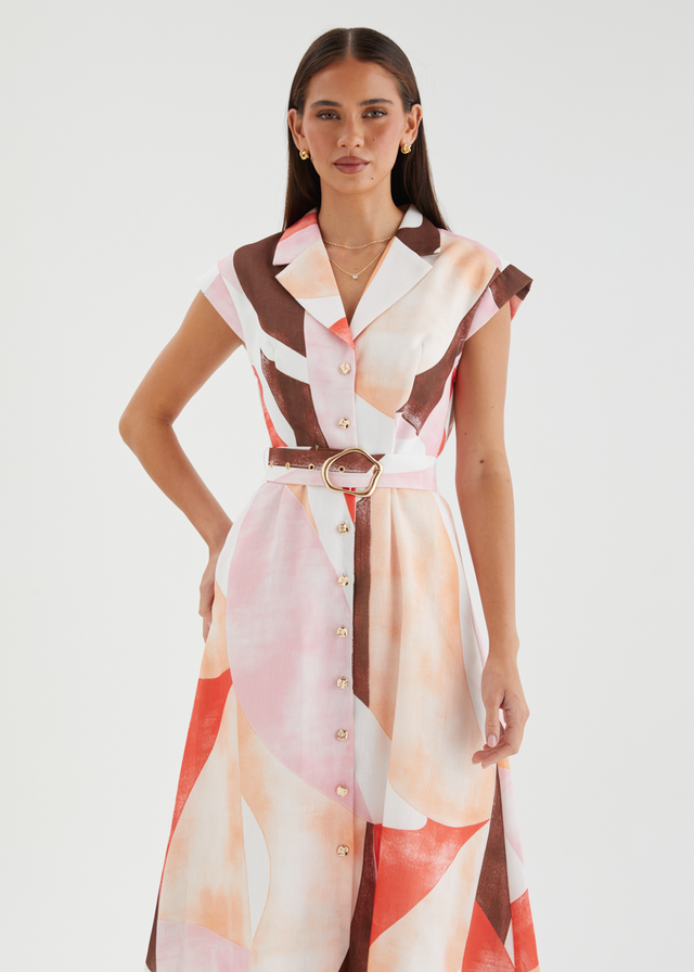 Payson Midi Dress - Peach Abstract