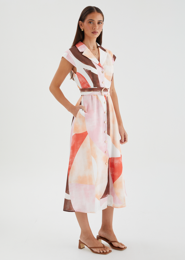 Payson Midi Dress - Peach Abstract