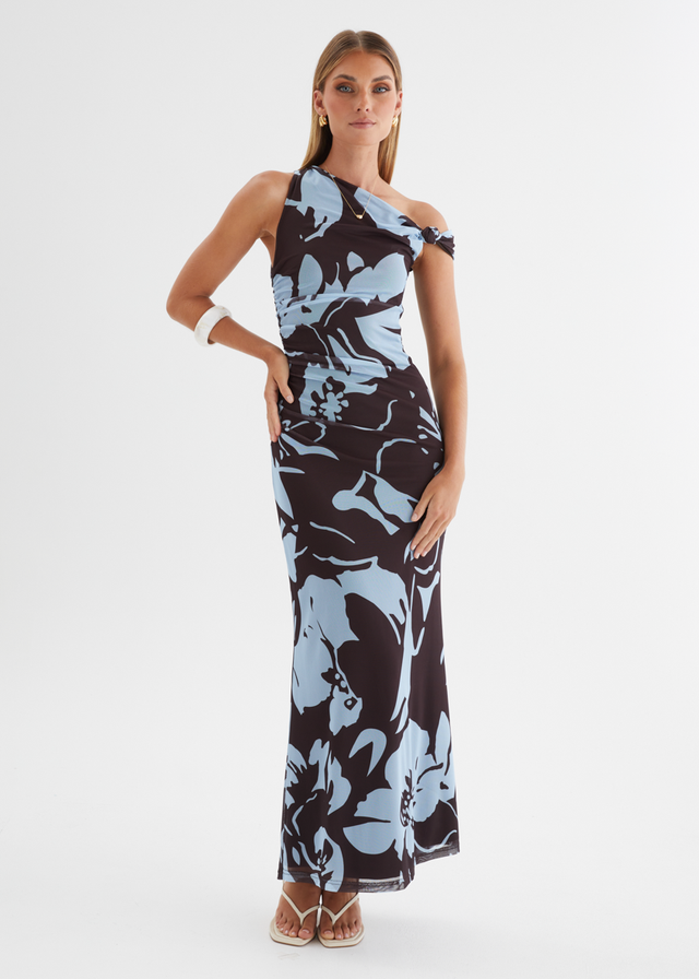 Arlo Drop Shoulder Mesh Maxi Dress - Blue Espresso