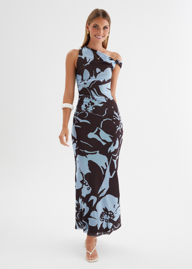 Arlo Drop Shoulder Mesh Maxi Dress - Blue Espresso