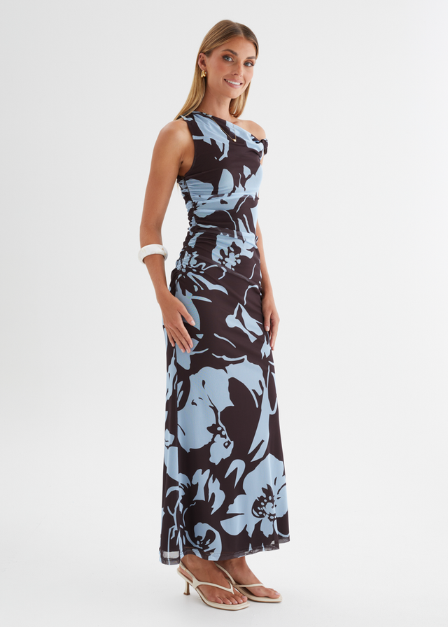 Arlo Drop Shoulder Mesh Maxi Dress - Blue Espresso