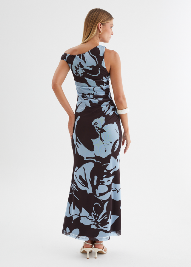 Arlo Drop Shoulder Mesh Maxi Dress - Blue Espresso