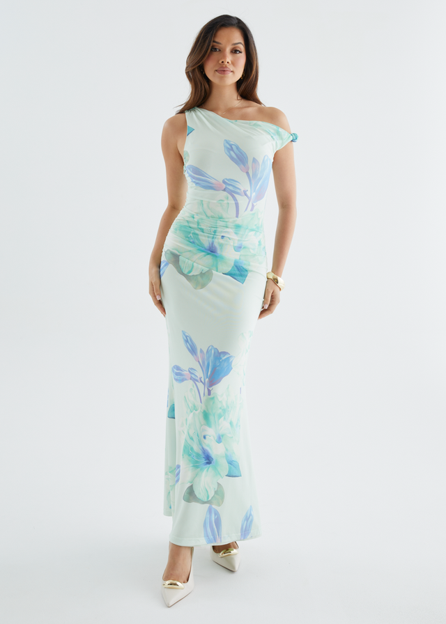 Arlo Drop Shoulder Mesh Maxi Dress - Mint Flowers