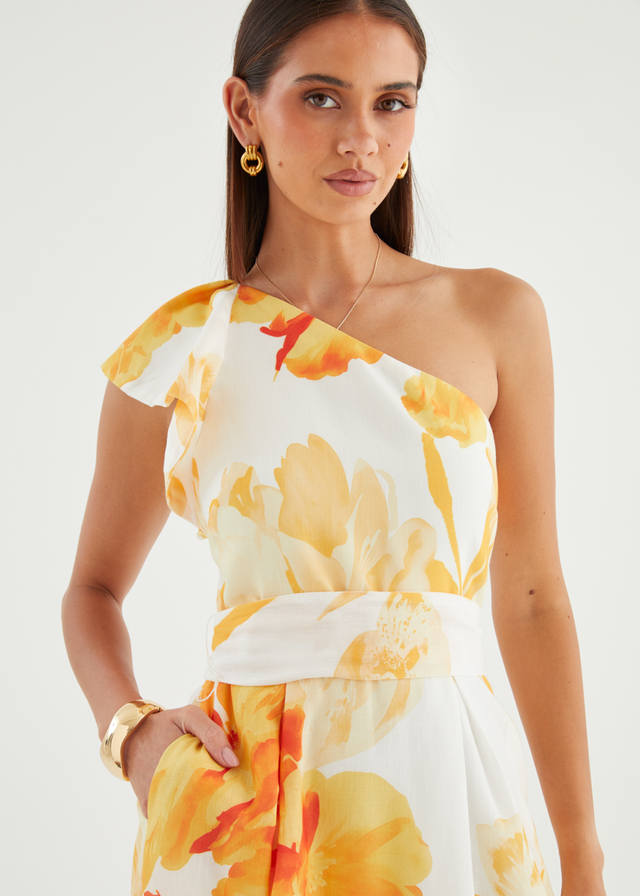 Alvaro One Shoulder Midi Dress - Marigold