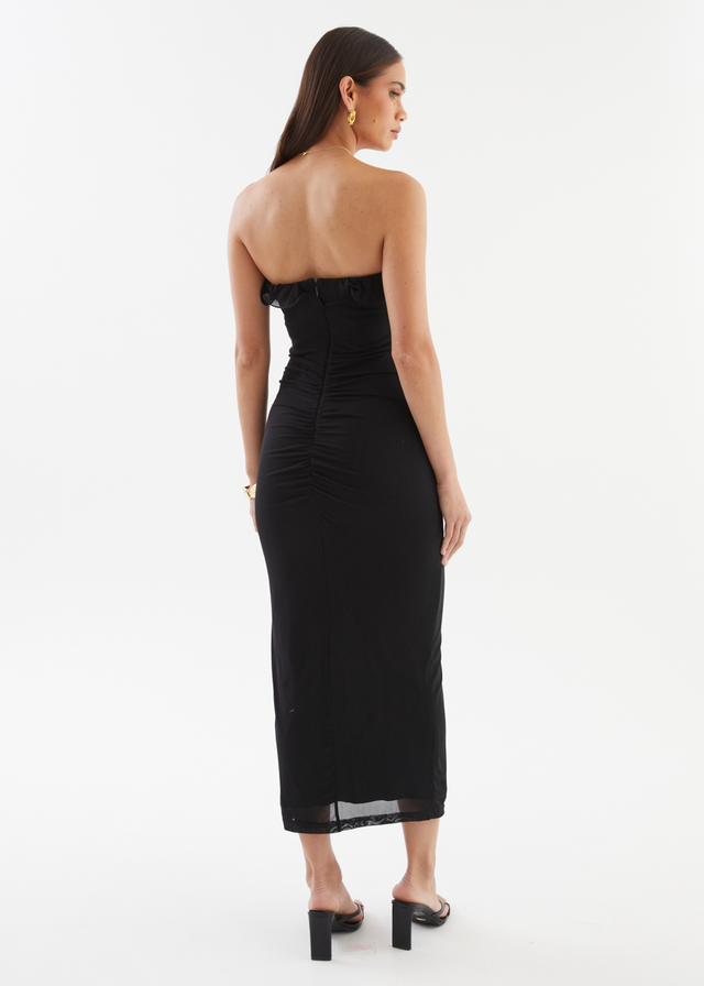 Abi Strapless Mesh Midi Dress - Black