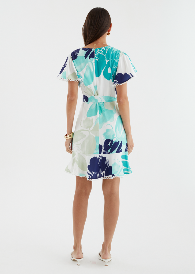Mabelle Dress - Teal Abstract