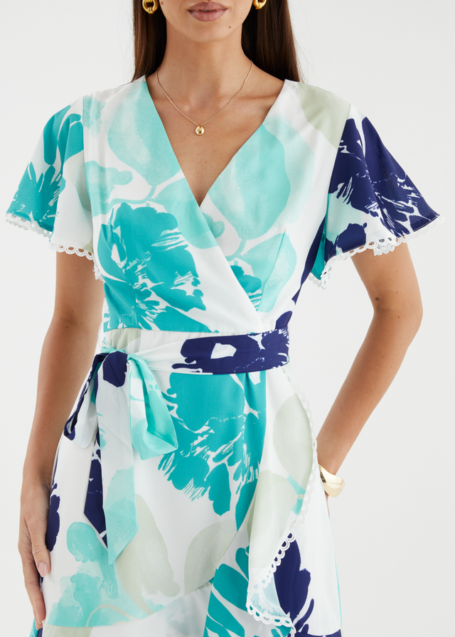 Mabelle Dress - Teal Abstract