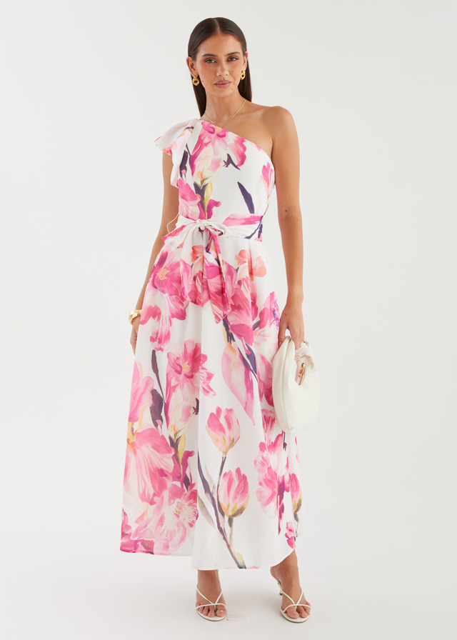 Alvaro One Shoulder Midi Dress - Pink Peony