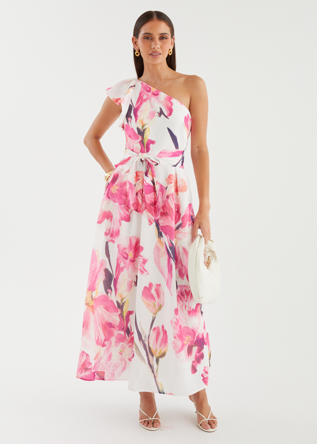 Alvaro One Shoulder Midi Dress - Pink Peony