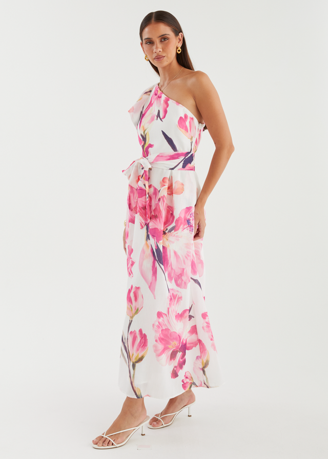 Alvaro One Shoulder Midi Dress - Pink Peony