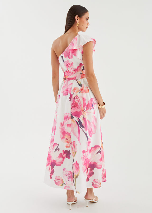 Alvaro One Shoulder Midi Dress - Pink Peony