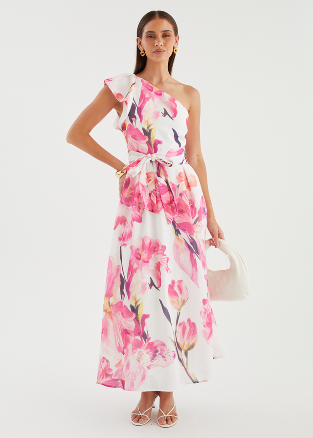 Alvaro One Shoulder Midi Dress - Pink Peony