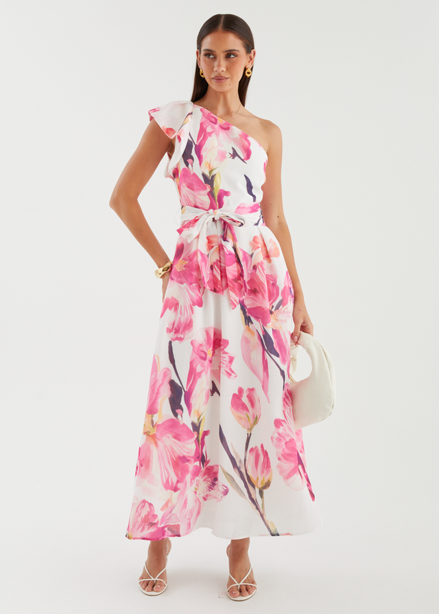 Alvaro One Shoulder Midi Dress - Pink Peony