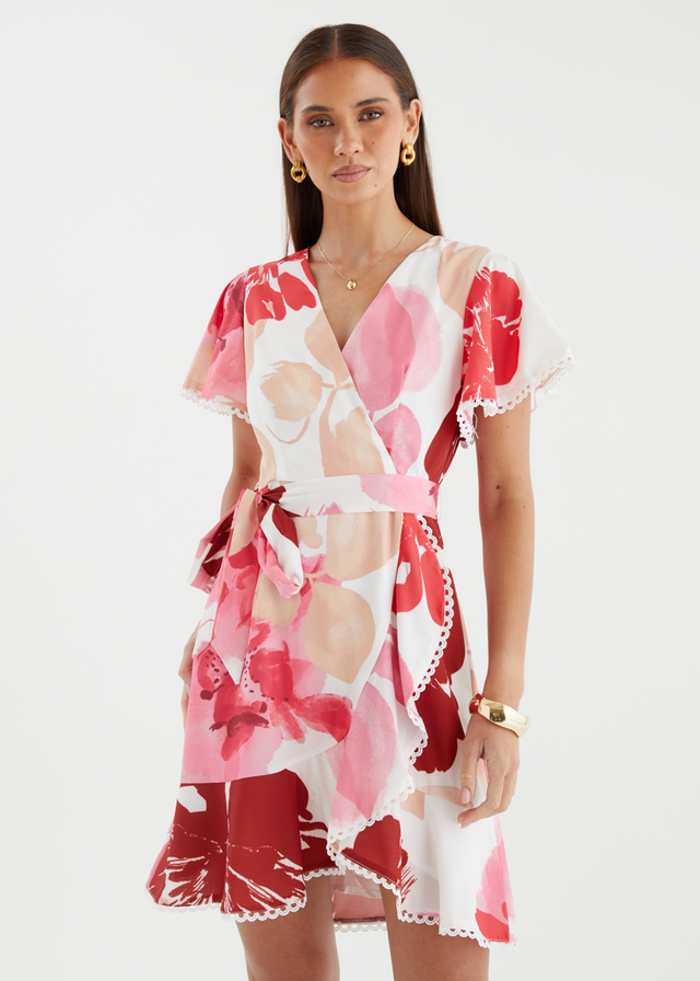 Mabelle Dress - Raspberry Abstract