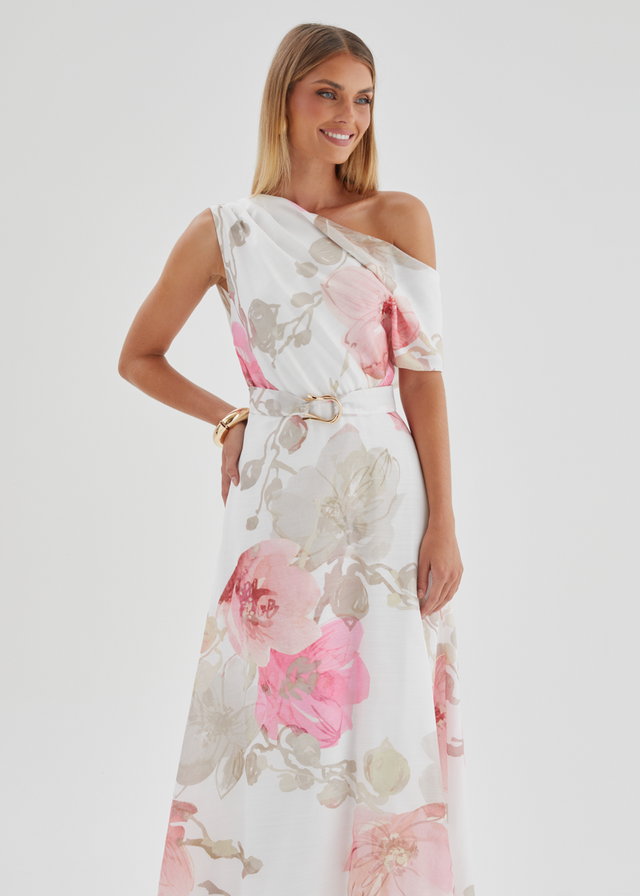 Jacqui Drop Shoulder Midi Dress - Pink Floral