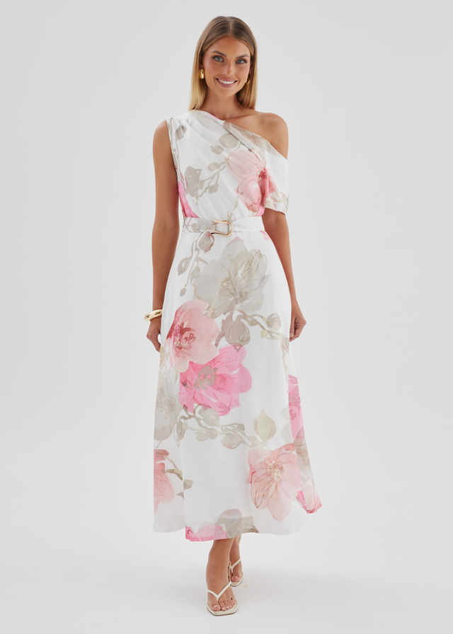 Jacqui Drop Shoulder Midi Dress - Pink Floral