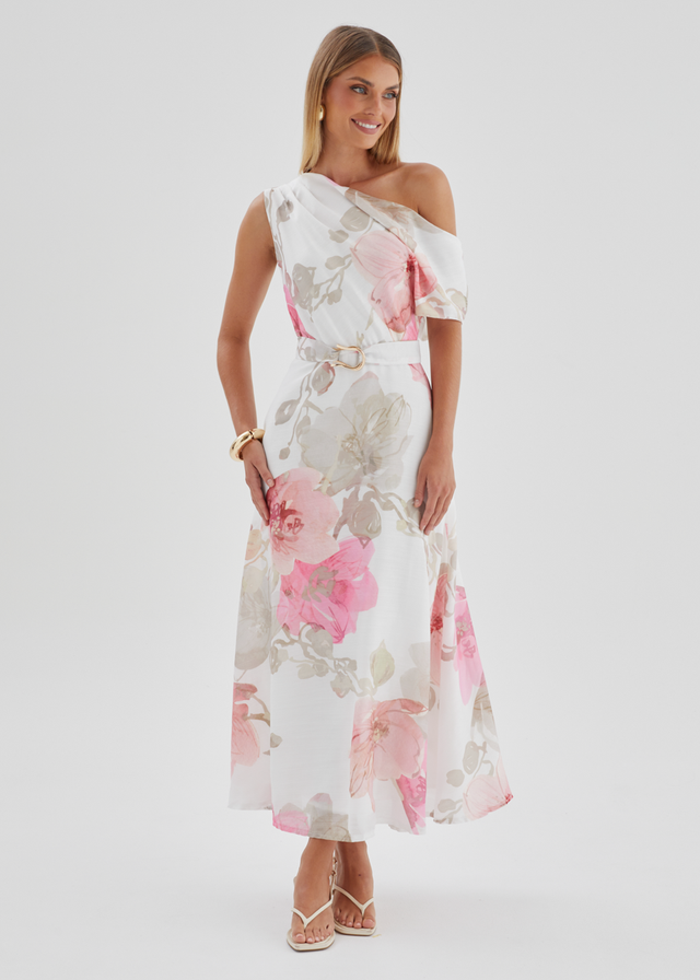 Jacqui Drop Shoulder Midi Dress - Pink Floral