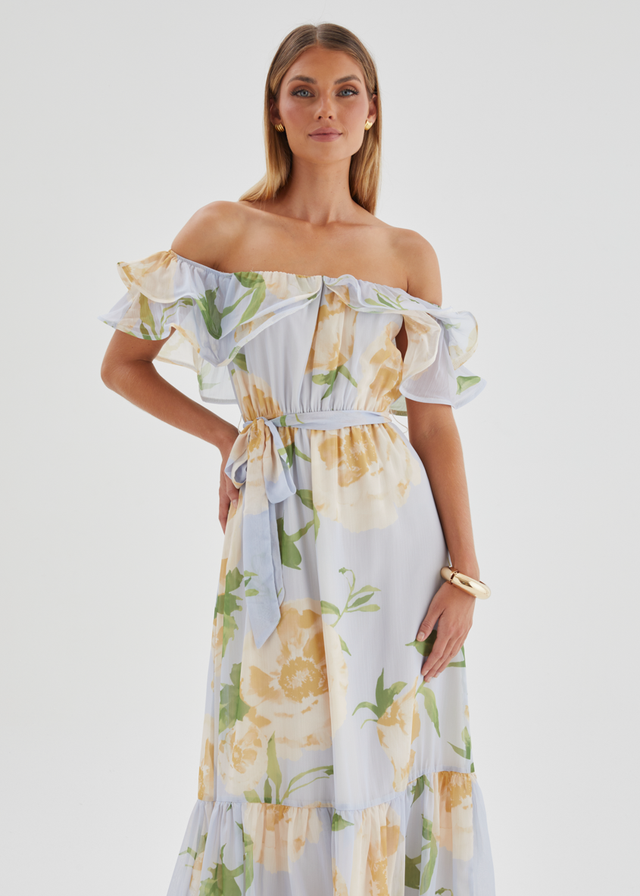 Tarsha Off Shoulder Maxi Dress - Blue Bloom