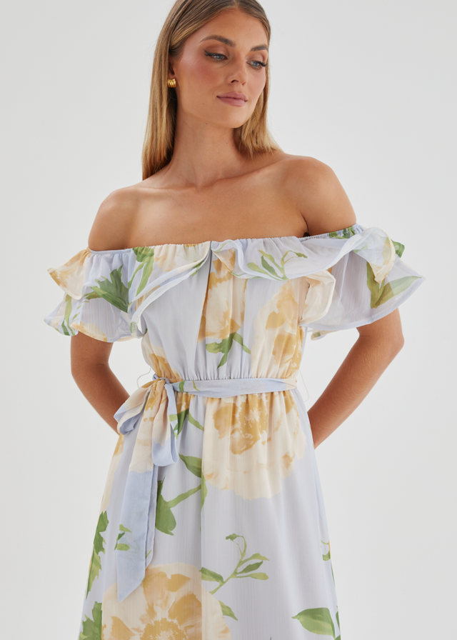 Tarsha Off Shoulder Maxi Dress - Blue Bloom