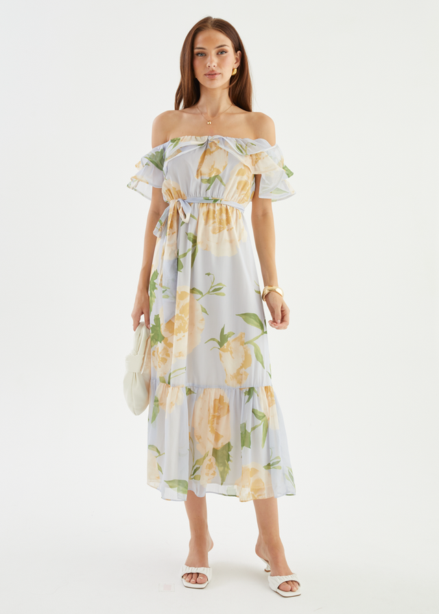 Tarsha Off Shoulder Maxi Dress - Blue Bloom