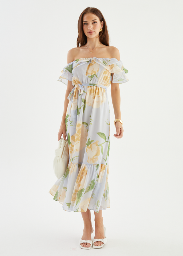 Tarsha Off Shoulder Maxi Dress - Blue Bloom