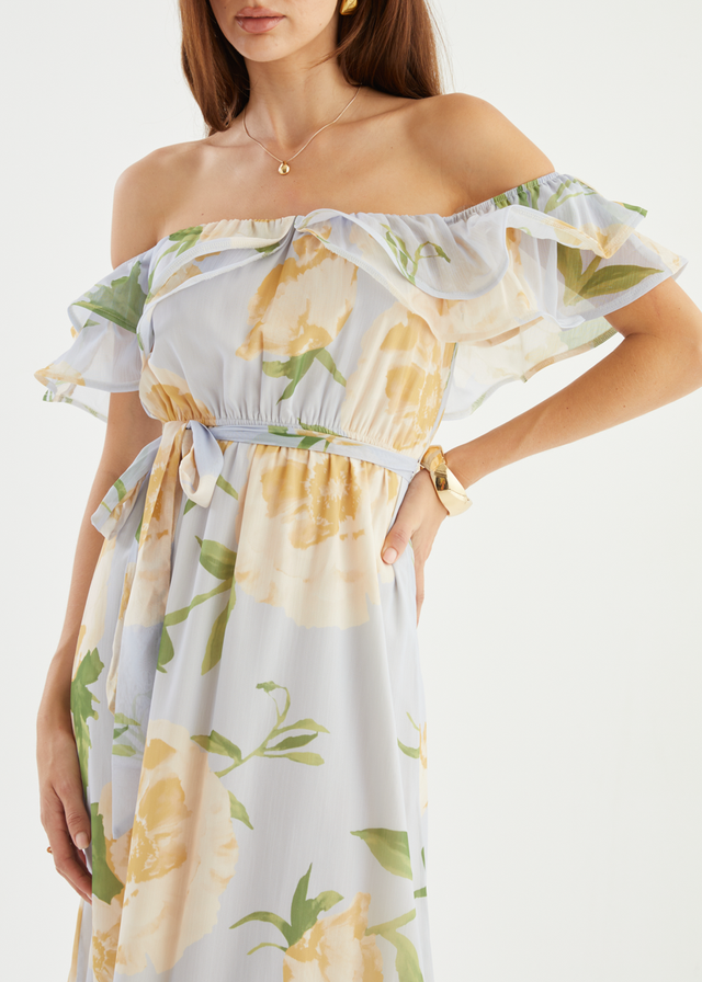 Tarsha Off Shoulder Maxi Dress - Blue Bloom