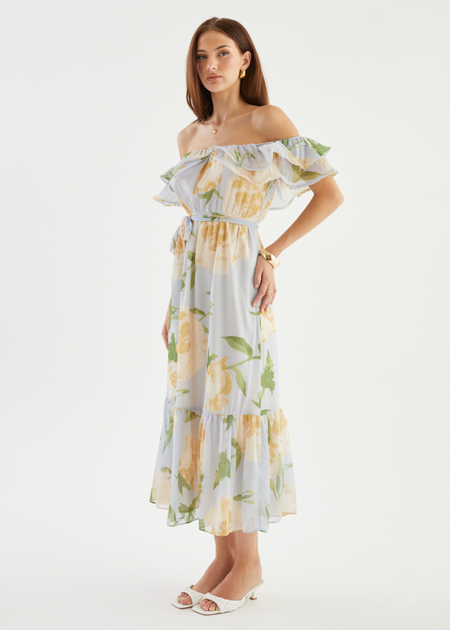 Tarsha Off Shoulder Maxi Dress - Blue Bloom
