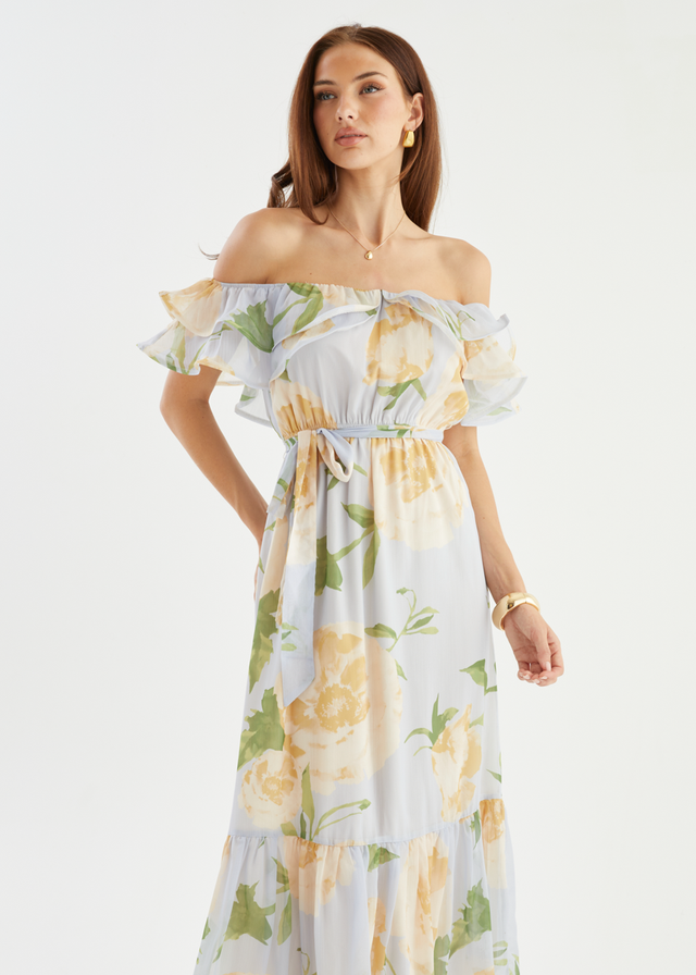 Tarsha Off Shoulder Maxi Dress - Blue Bloom