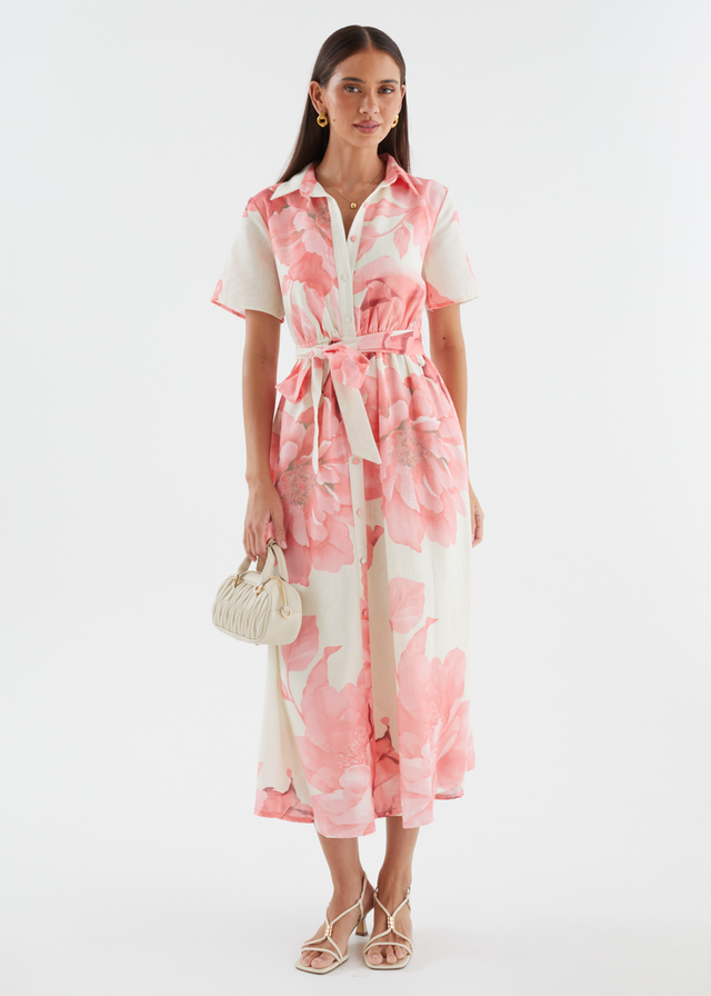 Adelina Midi Dress - Pink Flowers