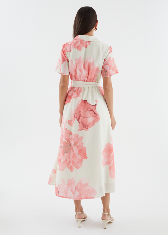 Adelina Midi Dress - Pink Flowers