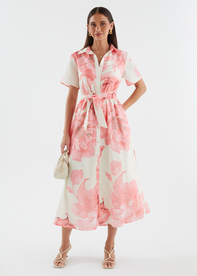 Adelina Midi Dress - Pink Flowers