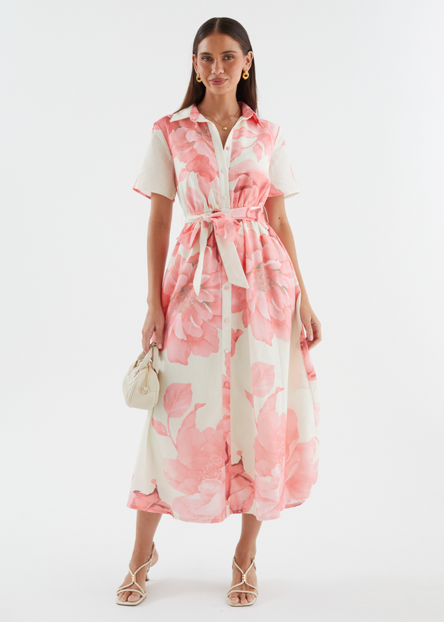Adelina Midi Dress - Pink Flowers