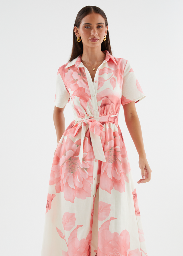 Adelina Midi Dress - Pink Flowers