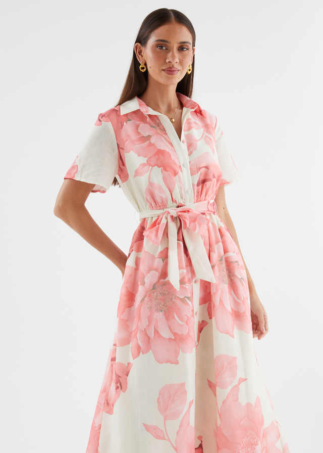 Adelina Midi Dress - Pink Flowers
