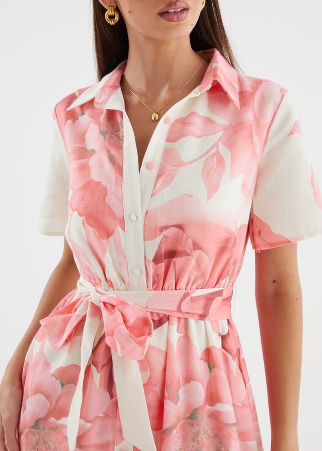 Adelina Midi Dress - Pink Flowers