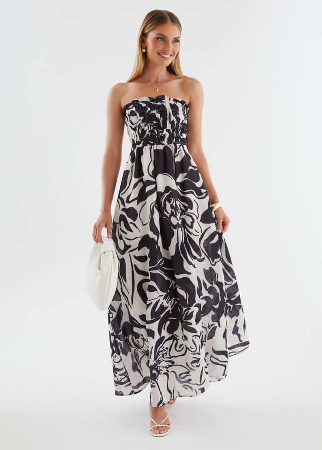 Aspa Strapless Maxi Dress - Black Floral