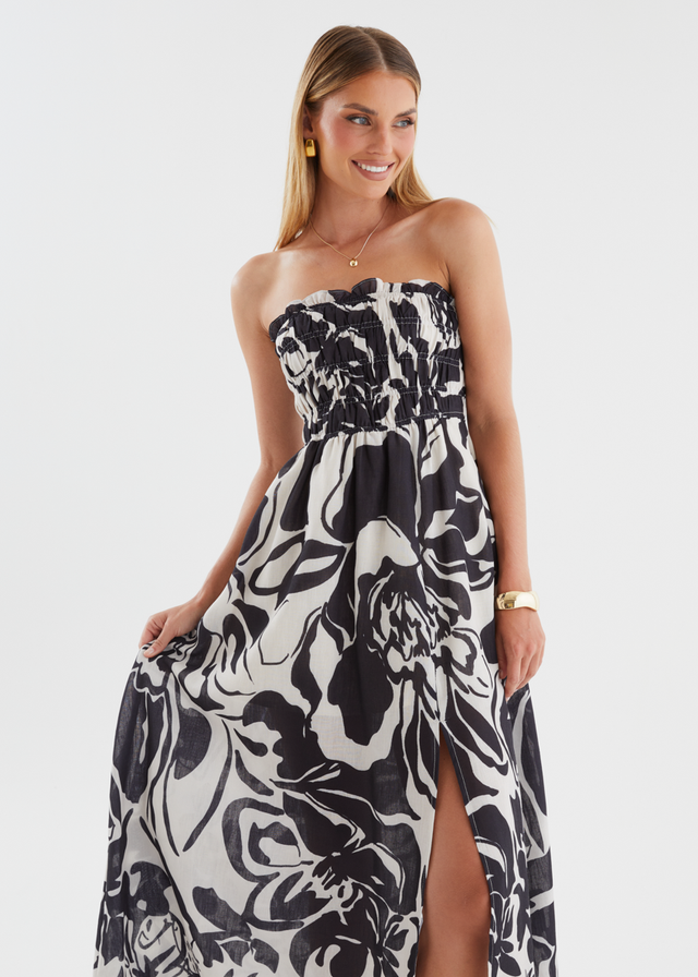 Aspa Strapless Maxi Dress - Black Floral