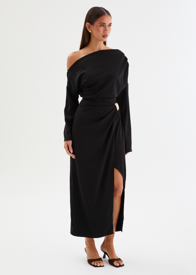 Katrinna Drop Shoulder Midi Dress - Black