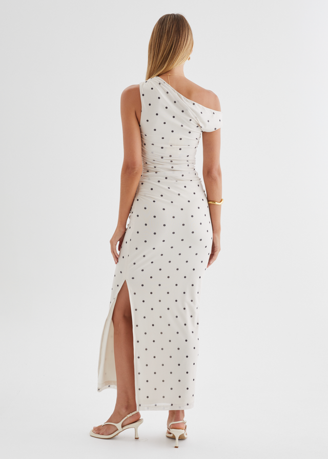 Ana Drop Shoulder Mesh Midi Dress - Cream Polka