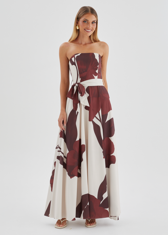 Jorgia Strapless Maxi Dress - Chocolate Floral