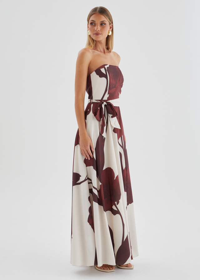 Jorgia Strapless Maxi Dress - Chocolate Floral