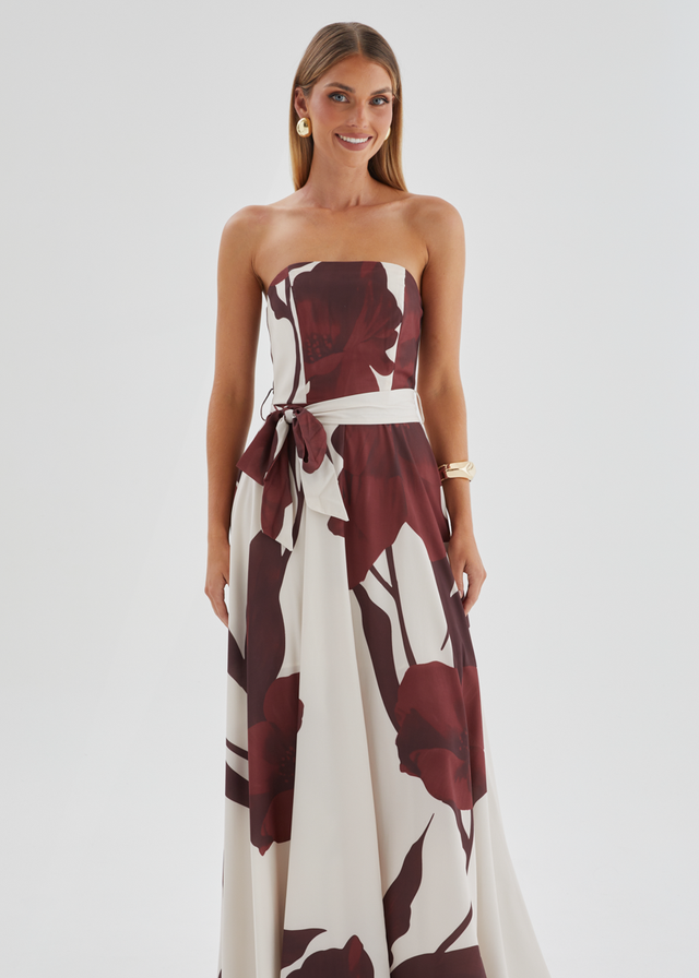Jorgia Strapless Maxi Dress - Chocolate Floral