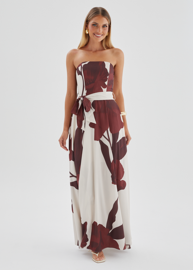 Jorgia Strapless Maxi Dress - Chocolate Floral