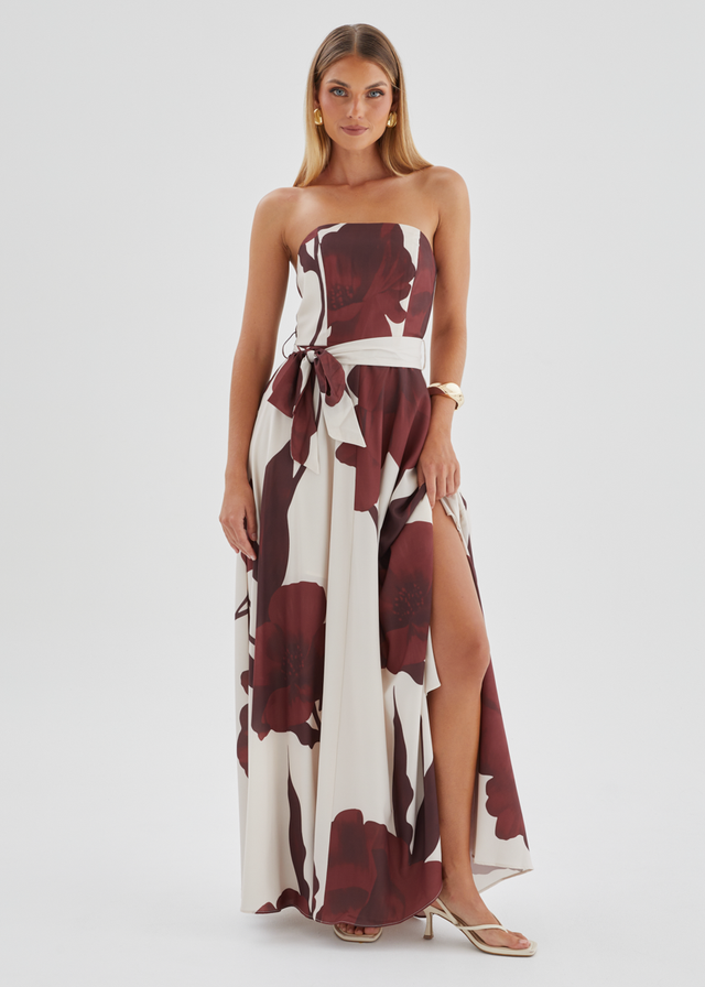 Jorgia Strapless Maxi Dress - Chocolate Floral