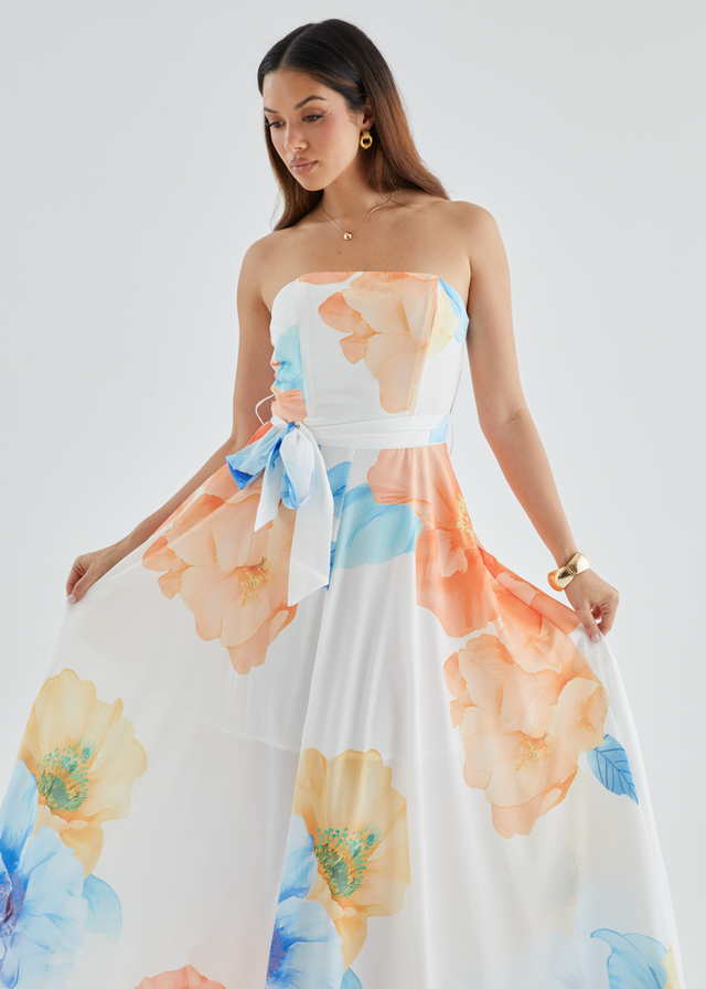Jorgia Strapless Maxi Dress - Orange Bloom