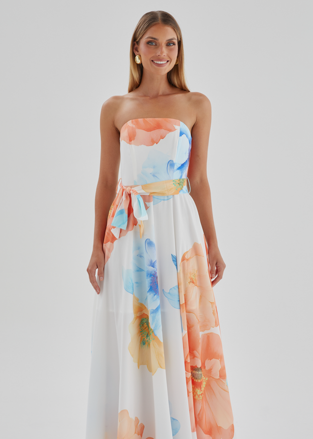 Jorgia Strapless Maxi Dress - Orange Bloom
