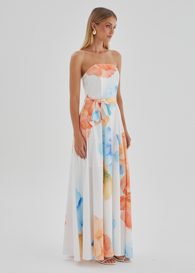 Jorgia Strapless Maxi Dress - Orange Bloom