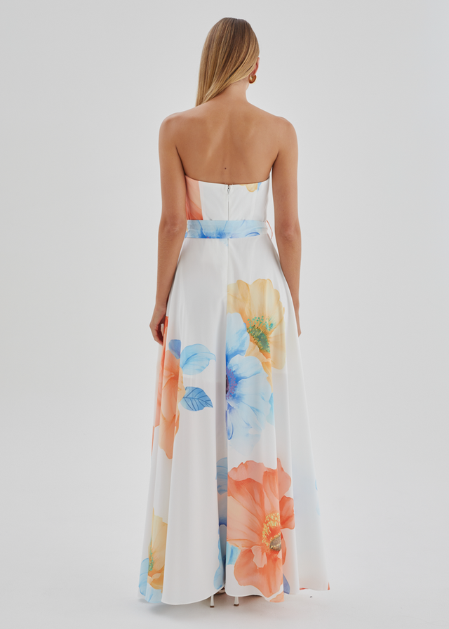 Jorgia Strapless Maxi Dress - Orange Bloom